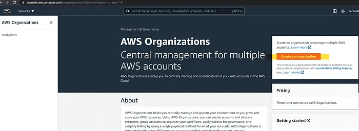 setting up aws organizations